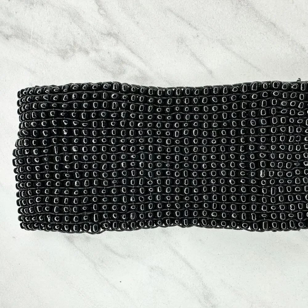 Abalone Shell Black Beaded Stretch Cinch Belt Womens OS ✨